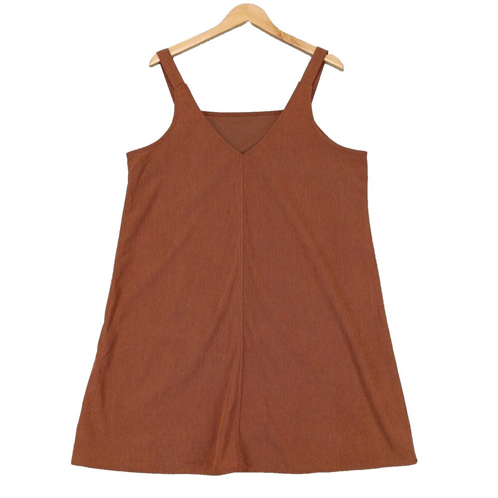 Women Size XL Burnt Orange Corduroy Side Zipper Pinafore Jumper Mini Dress